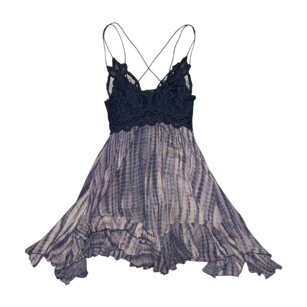 Free people one purple lace tie dye halter dress women’s size XS